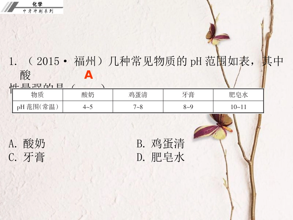 中考化学冲刺 第18讲 溶液的酸碱度习题课件(1)_第2页