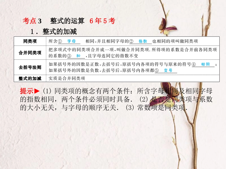 山东省滨州市中考数学复习 第1章 数与式 第2讲 整式的运算与因式分解课件_第3页