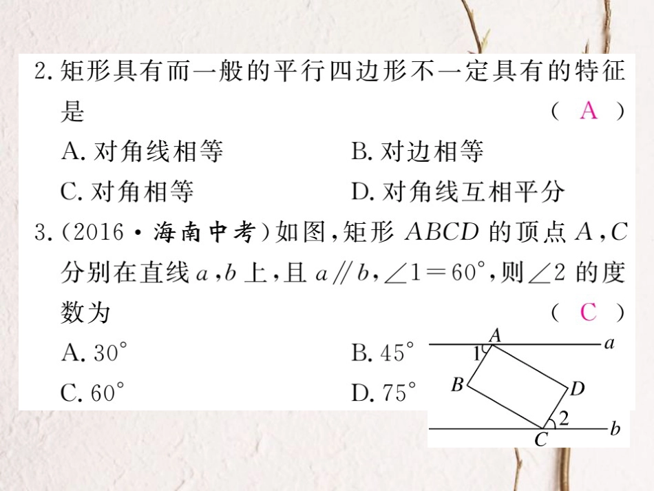 河北省八年级数学下册 18.2.1 矩形 第1课时 矩形的性质练习课件 （新版）新人教版(1)_第3页