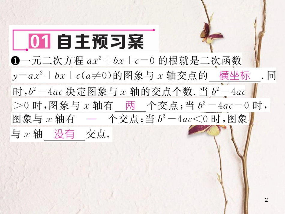九年级数学下册 第26章 二次函数 26.3 实践与探索（第2课时）二次函数与一元二次方程作业课件 （新版）华东师大版_第2页
