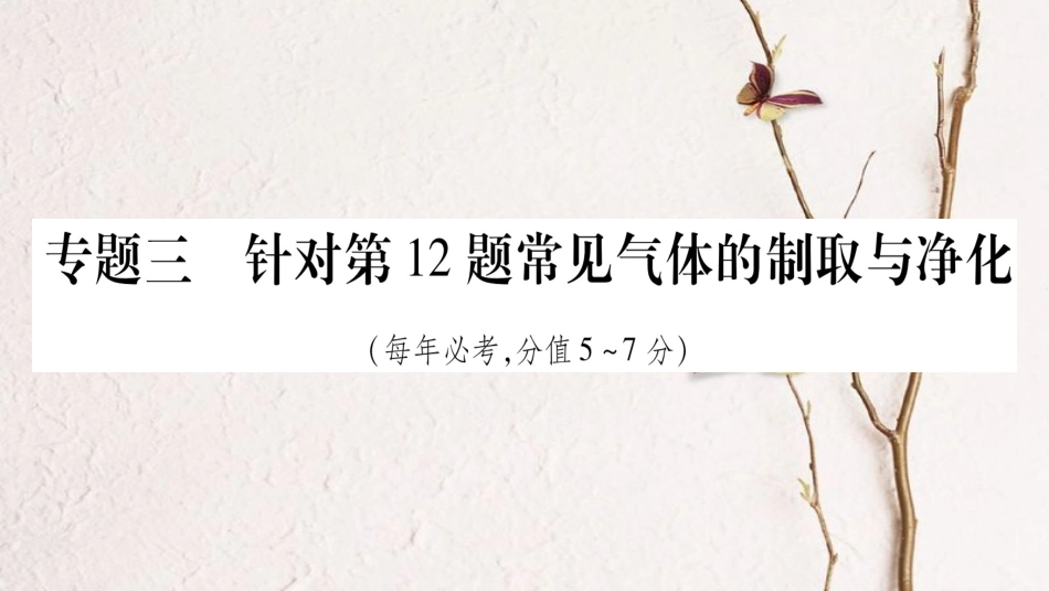 安徽省中考化学总复习 第2部分 题型专题突破 专题3 针对第12题常见气体的制取与净化课件_第1页