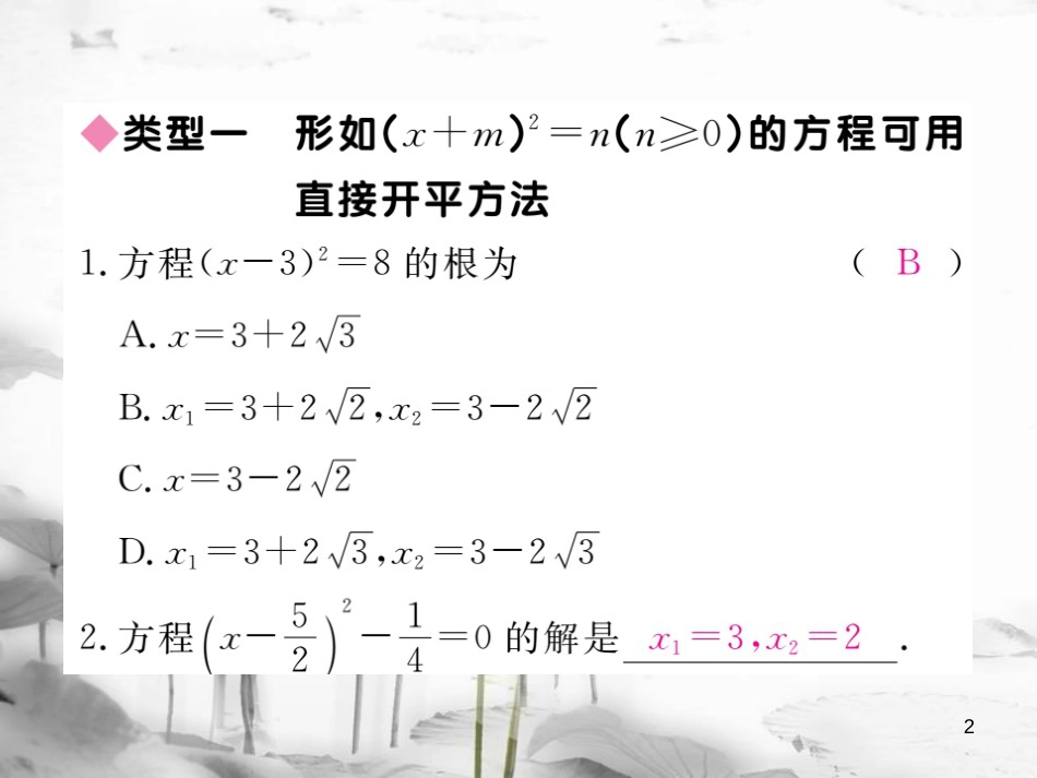 八年级数学下册 专题复习 类比归纳专题 一元二次方程的解法练习课件 （新版）沪科版(1)_第2页