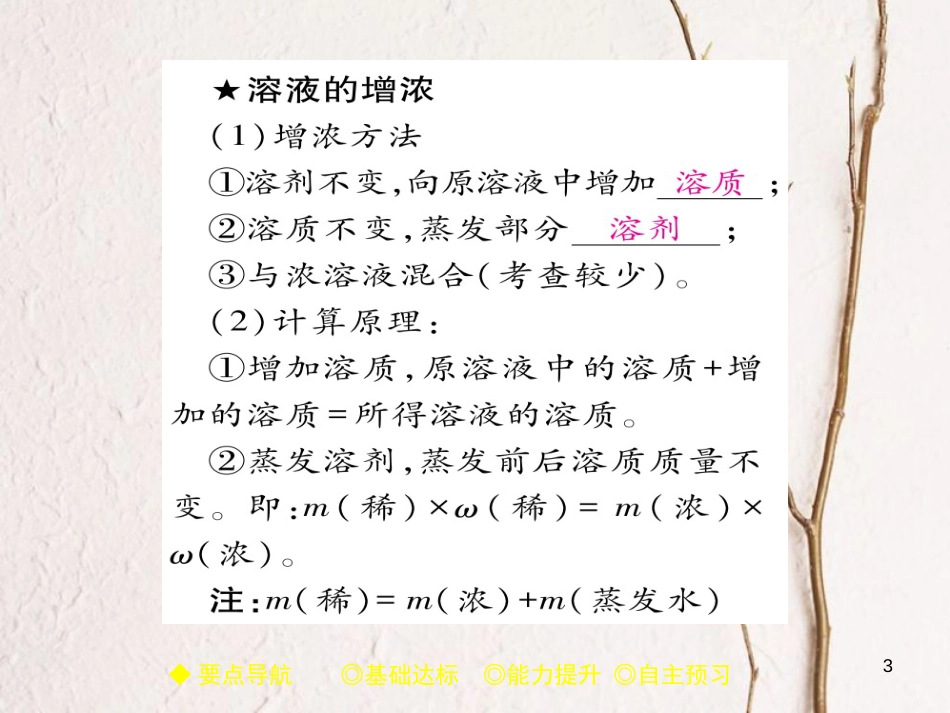 九年级化学下册 第9单元 溶液 课题3 溶液的浓度（课时2）溶液的稀释和增浓习题课件 （新版）新人教版_第3页