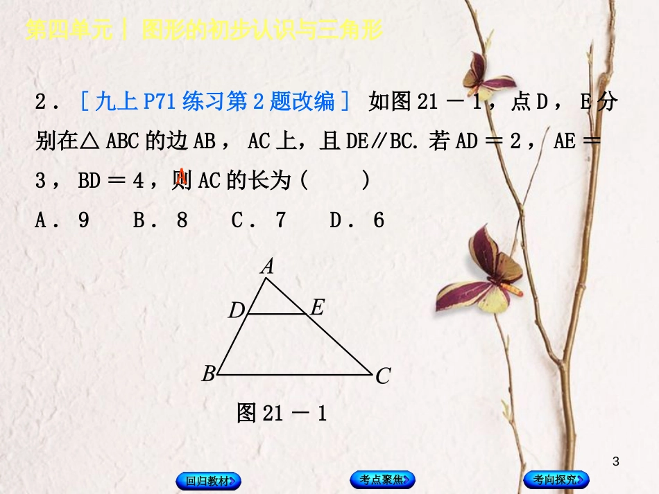 中考数学复习 第4单元 图形的初步认识与三角形 第21课时 图形的相似课件 湘教版_第3页