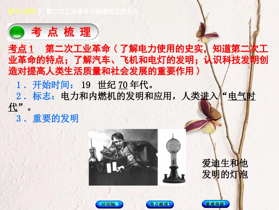 福建省中考历史复习 第一部分 教材梳理篇 第4单元 世界古代史、近代史 第21课时 第二次工业革命与璀璨的近代文化课件_第3页