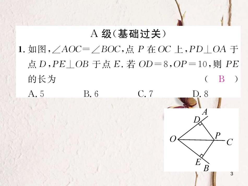 （成都专版）八年级数学下册 第1章 三角形的证明 4 角平分线 第1课时 角平分线的性质与判定作业课件 （新版）北师大版(1)_第3页