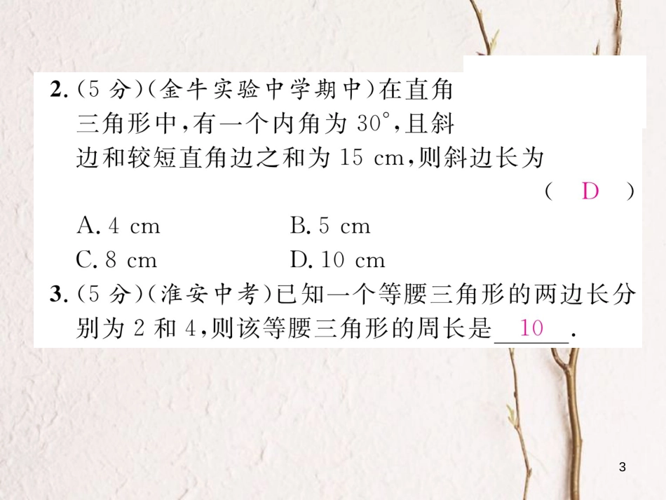 （成都专版）八年级数学下册 双休作业（一）作业课件 （新版）北师大版_第3页