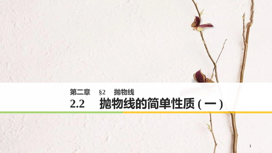 高中数学 第二章 圆锥曲线与方程 2.2 抛物线的简单性质（一）课件 北师大版选修1-1_第1页