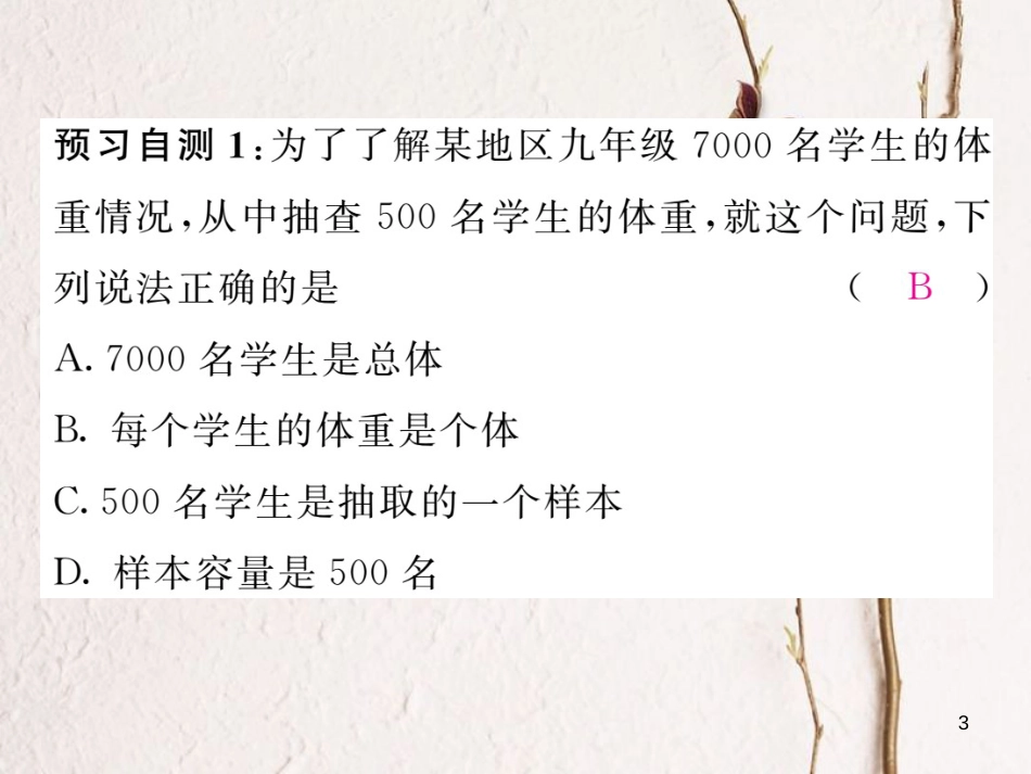 九年级数学下册 第28章 样本与总体 28.1.1 普查和抽样调查作业课件 （新版）华东师大版_第3页