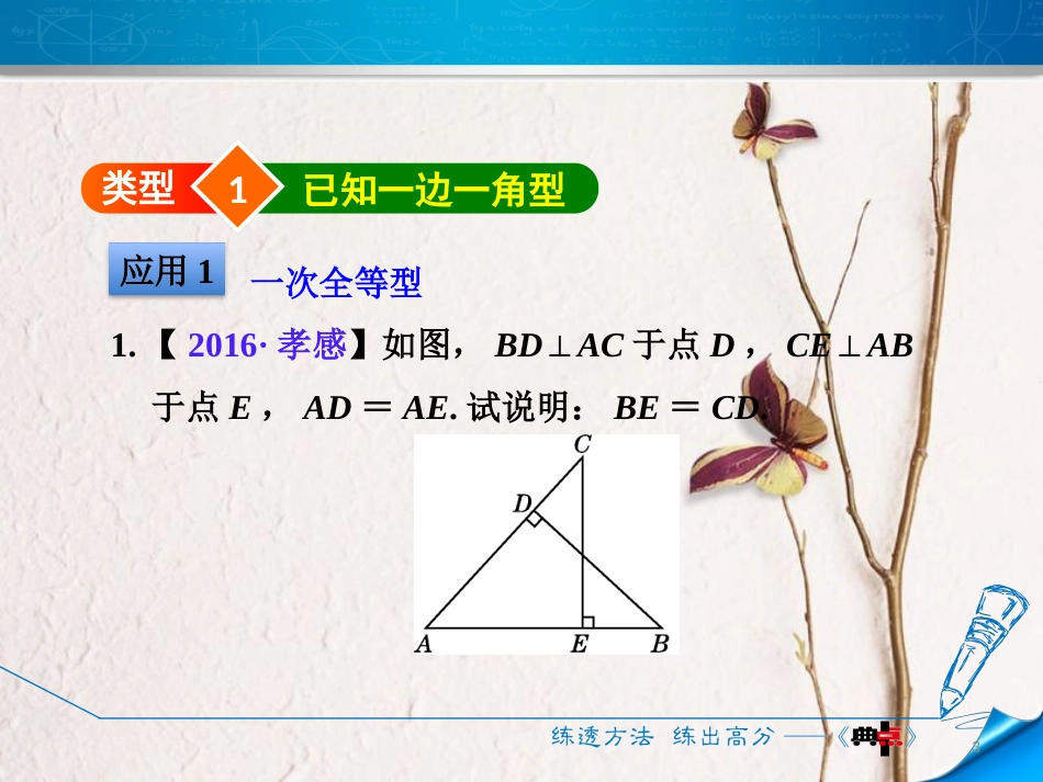 春七年级数学下册 第4章 三角形 阶段方法技巧训练（二）专训1 全等三角形判定的三种类型课件 （新版）北师大版_第3页