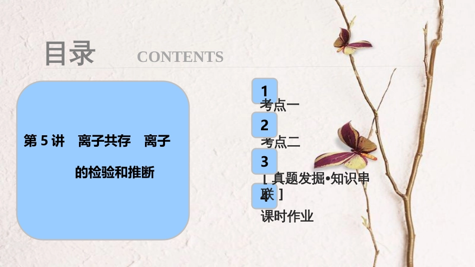 高考化学大一轮复习 第二章 化学物质及其变化 第5讲 离子共存 离子的检验和推断考点探究课件_第1页