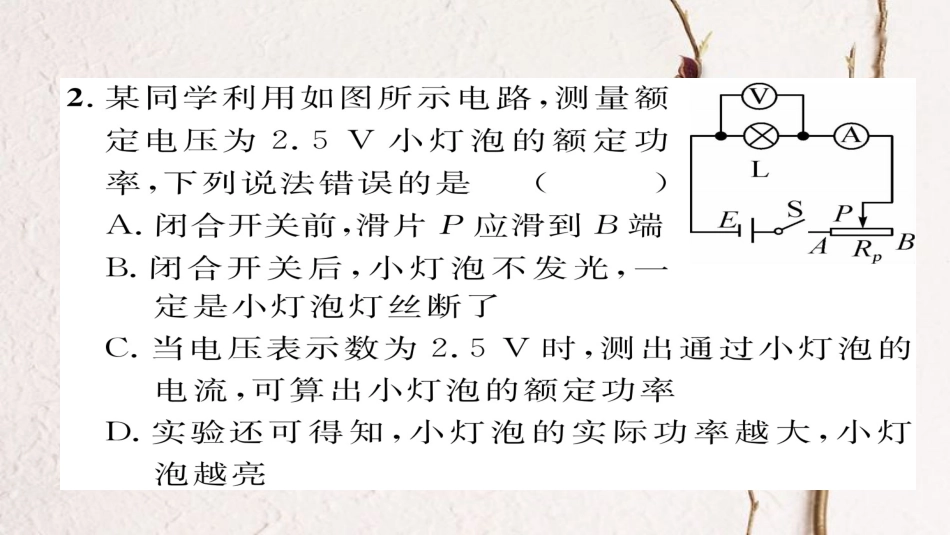 九年级物理全册 专题复习五 测量小灯泡的电功率习题课件 （新版）新人教版(1)_第3页