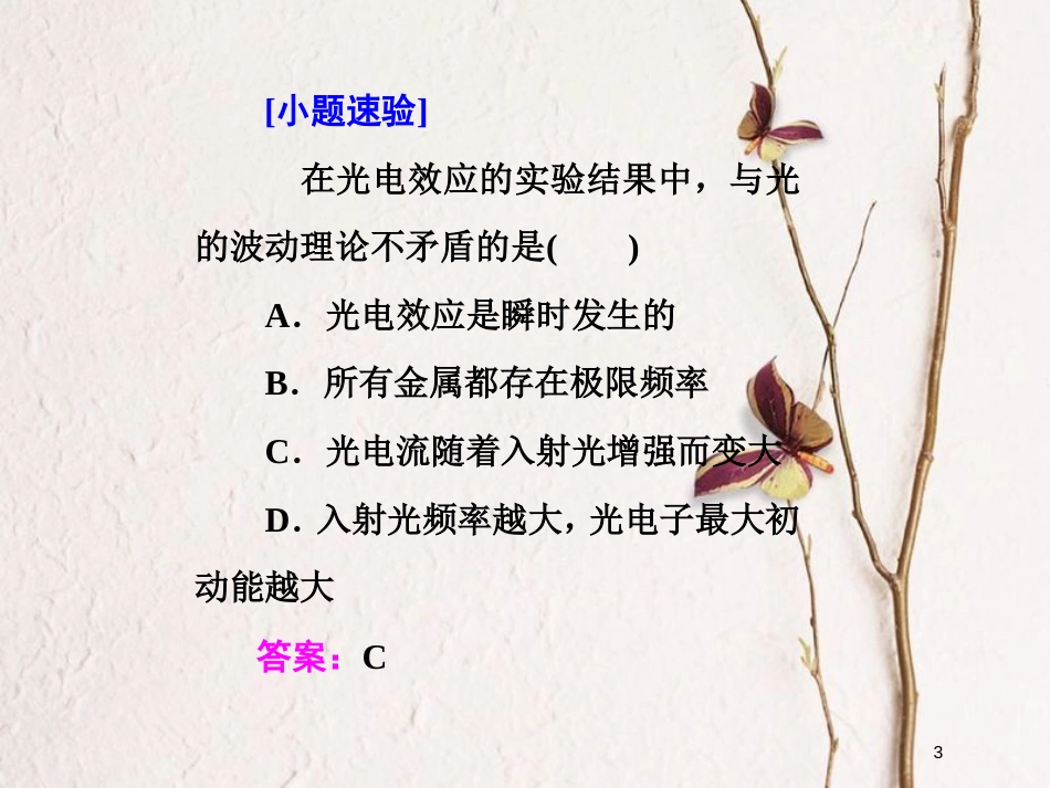 高考物理二轮复习 第十二章 近代物理初步 教材回顾（一）光电效应 波粒二象性课件_第3页