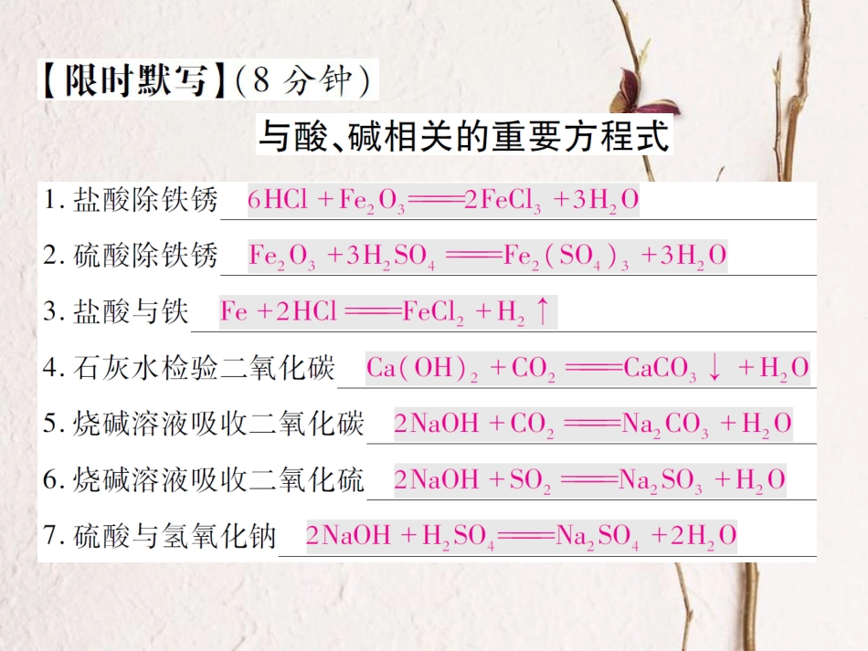 九年级化学下册 第七单元 常见的酸和碱限时默写习题课件2 （新版）鲁教版_第1页