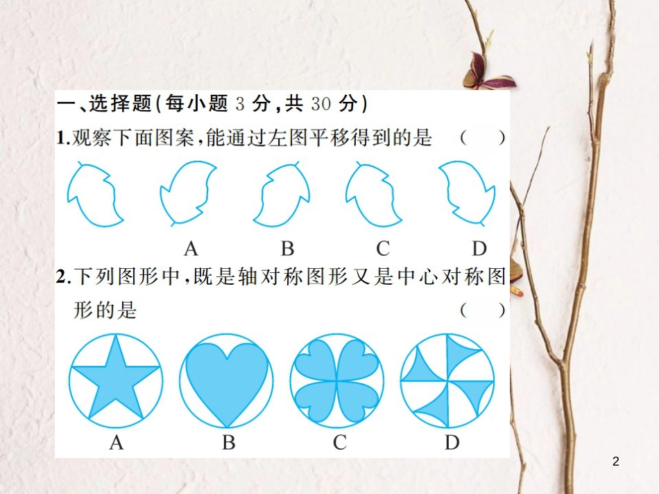 七年级数学下册 10 轴对称、平移与旋转章末检测题课件 （新版）华东师大版_第2页