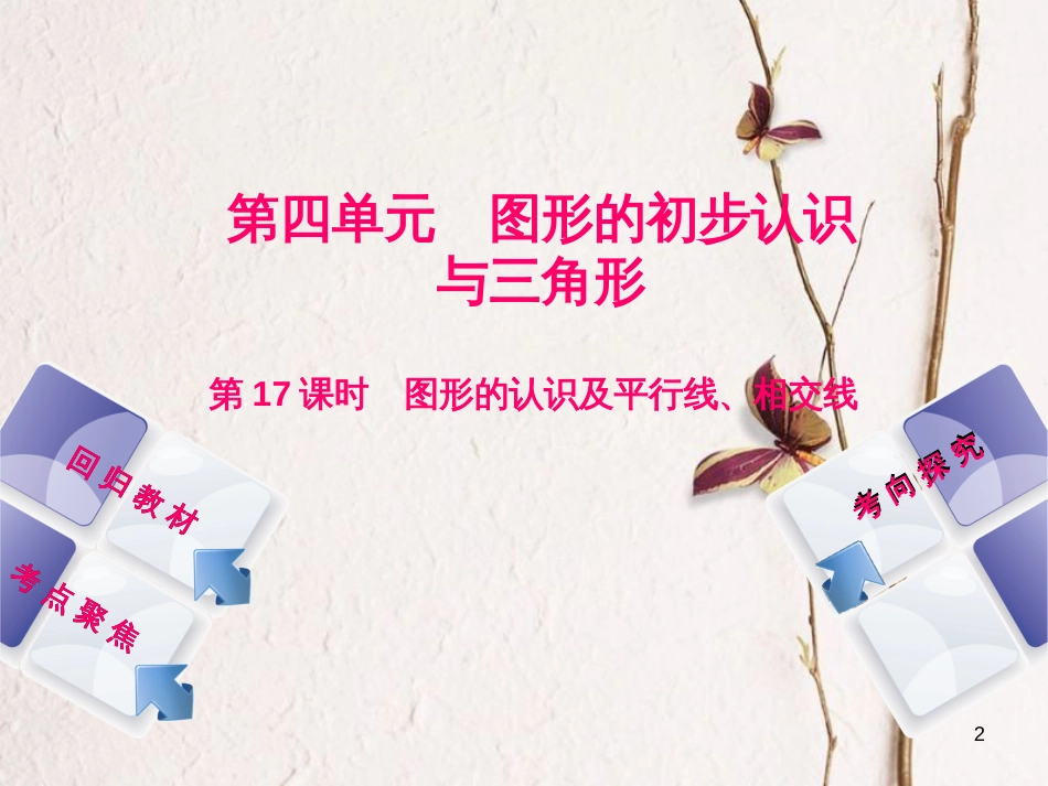 中考数学复习 第4单元 图形的初步认识与三角形 第17课时 图形的认识及平行线、相交线课件 湘教版(1)_第2页