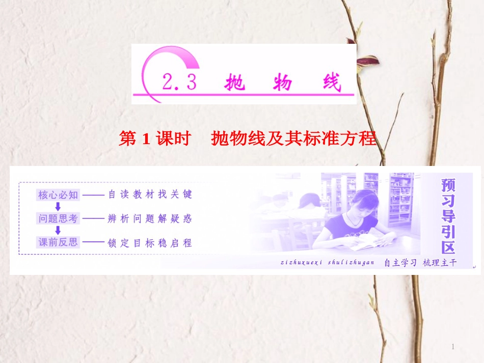 高中数学 第二章 圆锥曲线与方程 2.3 第1课时 抛物线及其标准方程课件 新人教A版选修1-1_第1页