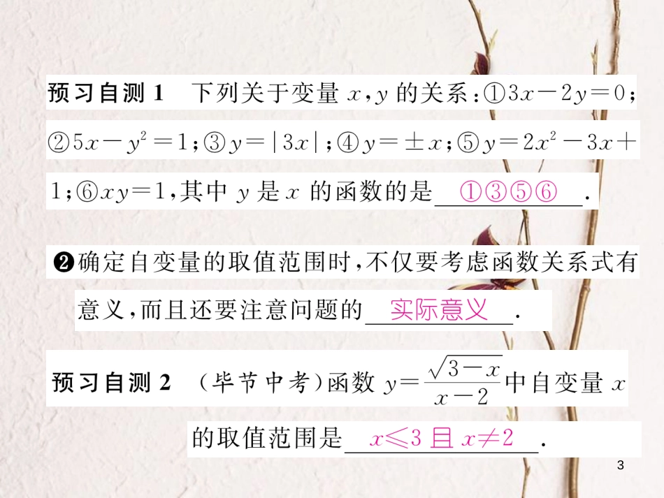 （黔西南专版）八年级数学下册 第19章 一次函数 19.1.1 变量与函数 第2课时 函数作业课件 （新版）新人教版_第3页