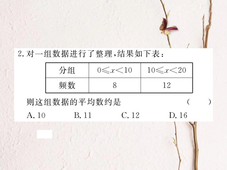 江西省八年级数学下册 第二十章 数据的分析 20.1.1 平均数 第2课时 用样本平均数估计总体平均数练习课件 （新版）新人教版(1)_第3页