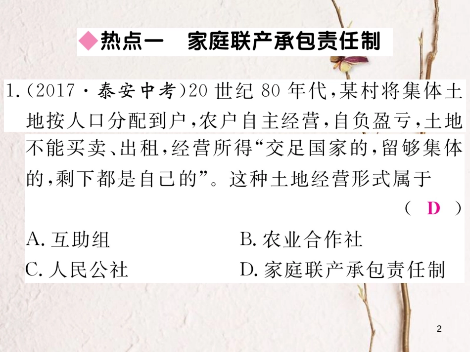 八年级历史下册 第三单元 中国特色社会主义道路热点回顾练习课件 新人教版_第2页