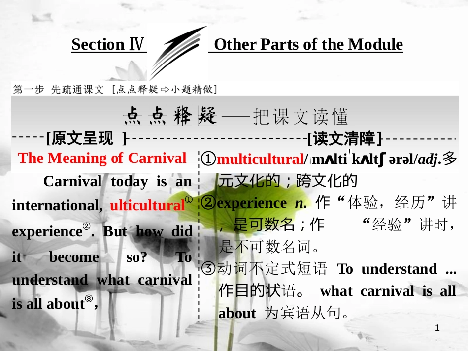 高中英语 Module 4 Carnival Section Ⅳ Other Parts of the Module课件 外研版必修5_第1页