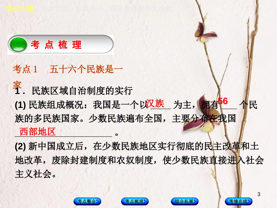 （重庆专版）中考历史复习 教材梳理 第三部分 中国现代史 第三主题 民族团结、祖国统一、国防建设和外交成就课件(1)_第3页