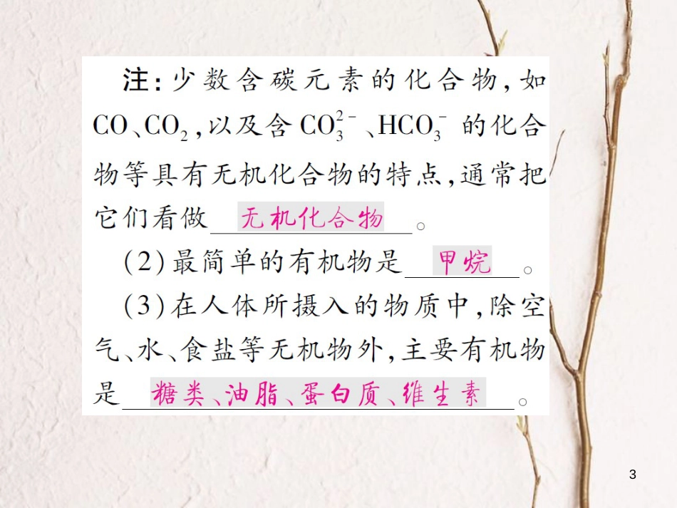 九年级化学下册 第十单元 化学与健康 第一节 食物中的有机物习题课件 （新版）鲁教版_第3页