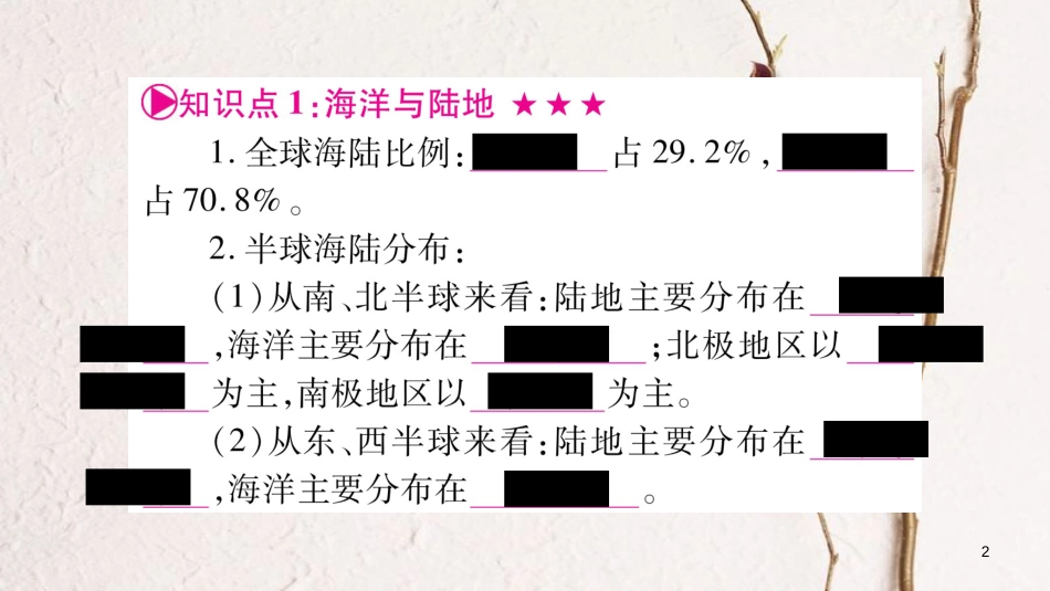 中考地理总复习 知识梳理 七上 第2章 地球的面貌 第2节 世界 的海陆分布课件 湘教版_第2页