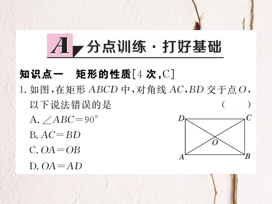 江西省八年级数学下册 第十八章 平行四边形 18.2 特殊的平行四边形 18.2.1 矩形 第1课时 矩形的性质练习课件 （新版）新人教版_第2页