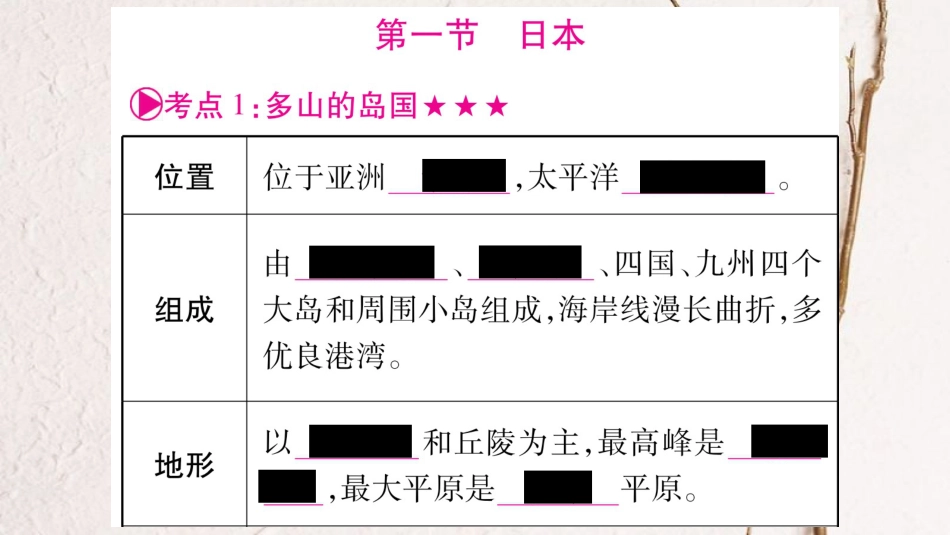 中考地理总复习 知识梳理 七下 第8、9章不同类型的国家 第1课时 日本 俄罗斯 印度课件 商务星球版(1)_第2页