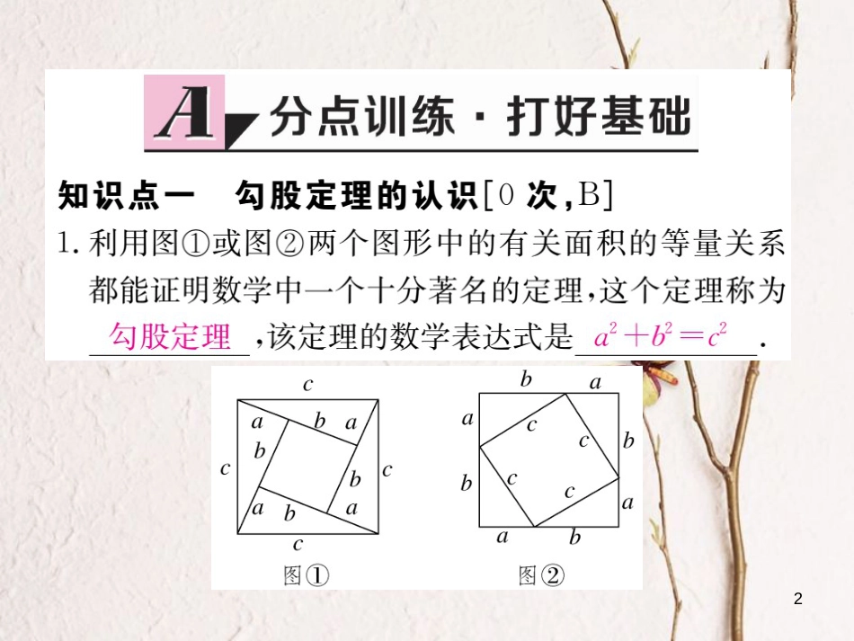 安徽省八年级数学下册 第17章 勾股定理 17.1 勾股定理 第1课时 勾股定理练习课件 （新版）新人教版(1)_第2页