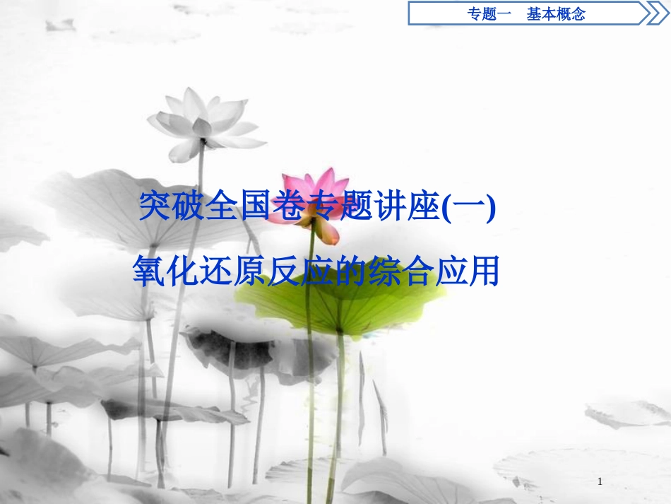 高考化学二轮复习 突破全国卷专题讲座（一）氧化还原反应的综合应用专题复习课件(1)_第1页