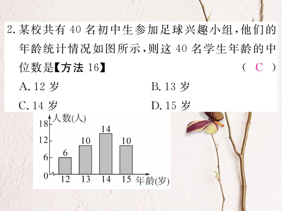 贵州省春八年级数学下册 20.1 数据的集中趋势 20.1.2 中位数和众数 第1课时 中位数和众数作业课件 （新版）新人教版(1)_第3页
