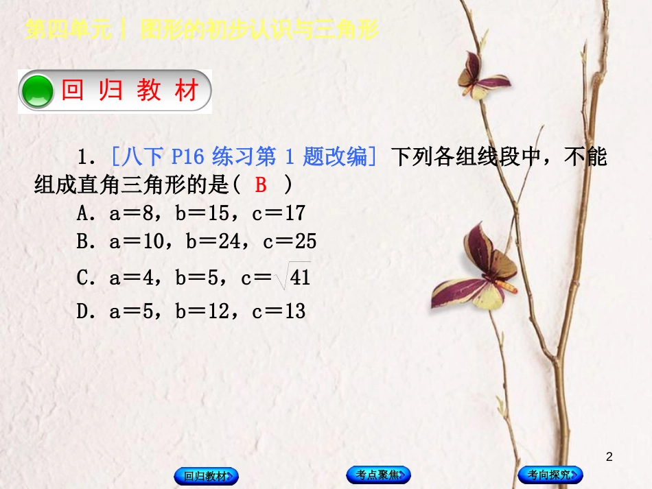 中考数学复习 第4单元 图形的初步认识与三角形 第20课时 直角三角形课件 湘教版(1)_第2页