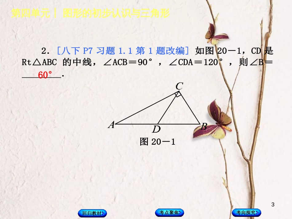 中考数学复习 第4单元 图形的初步认识与三角形 第20课时 直角三角形课件 湘教版(1)_第3页