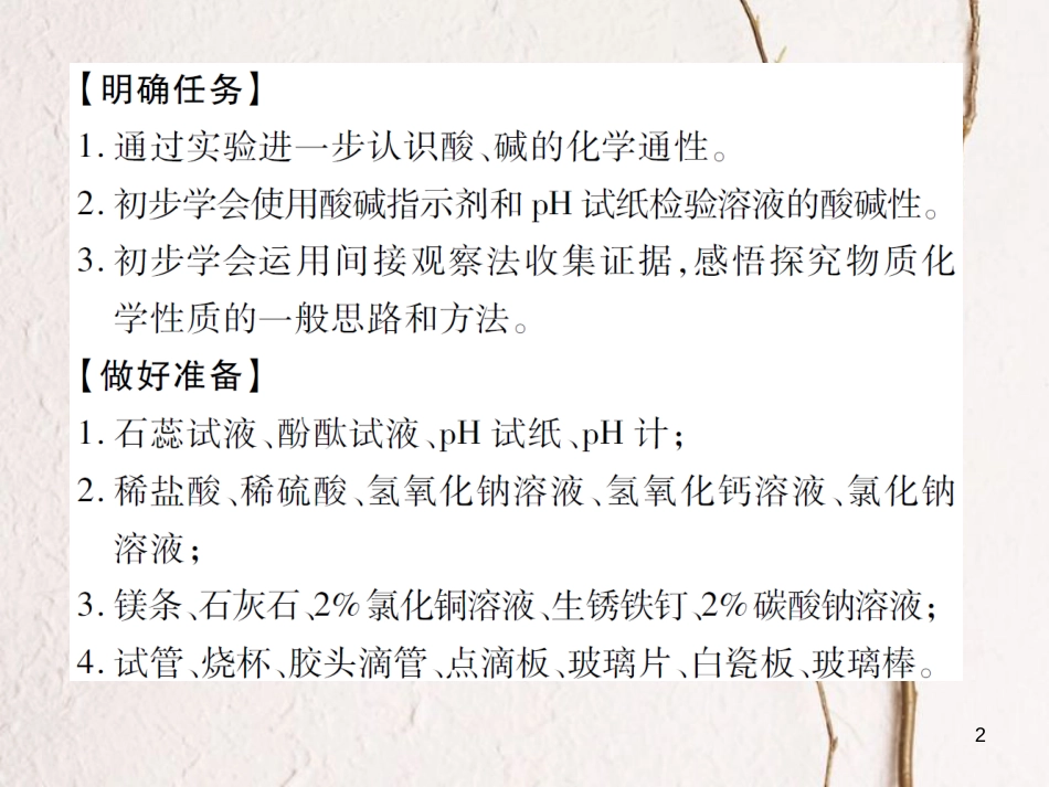 九年级化学下册 第七单元 常见的酸和碱 到实验室去 探究酸和碱的化学性质习题课件 （新版）鲁教版(1)_第2页