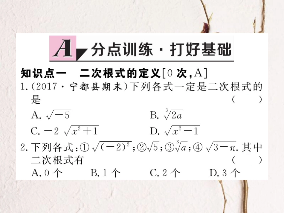 江西省八年级数学下册 第十六章 二次根式 16.1 二次根式 第1课时 二次根式的概念练习课件 （新版）新人教版(1)_第2页