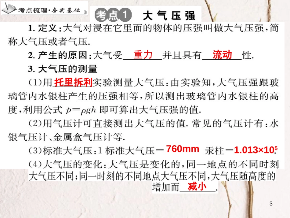 中考物理 专题12 大气压强 流体压强与流速的关系复习课件_第3页
