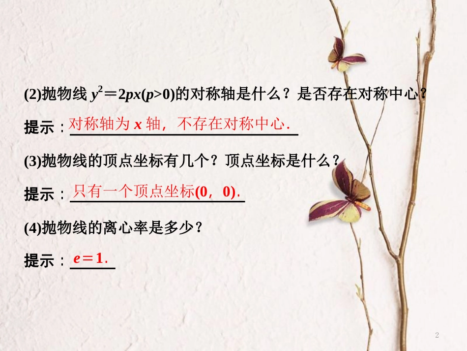 高中数学 第二章 圆锥曲线与方程 2.3 第2课时 抛物线的简单几何性质课件 新人教A版选修1-1(1)_第2页