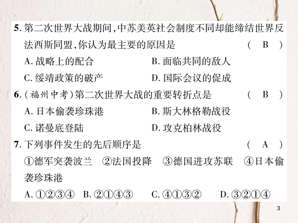九年级历史下册 第三、四单元达标测试卷作业课件 岳麓版_第3页