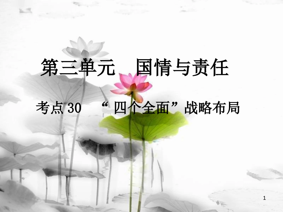 届中考政治总复习 第三单元 国情与责任 考点30”四个全面“战略布局课件_第1页