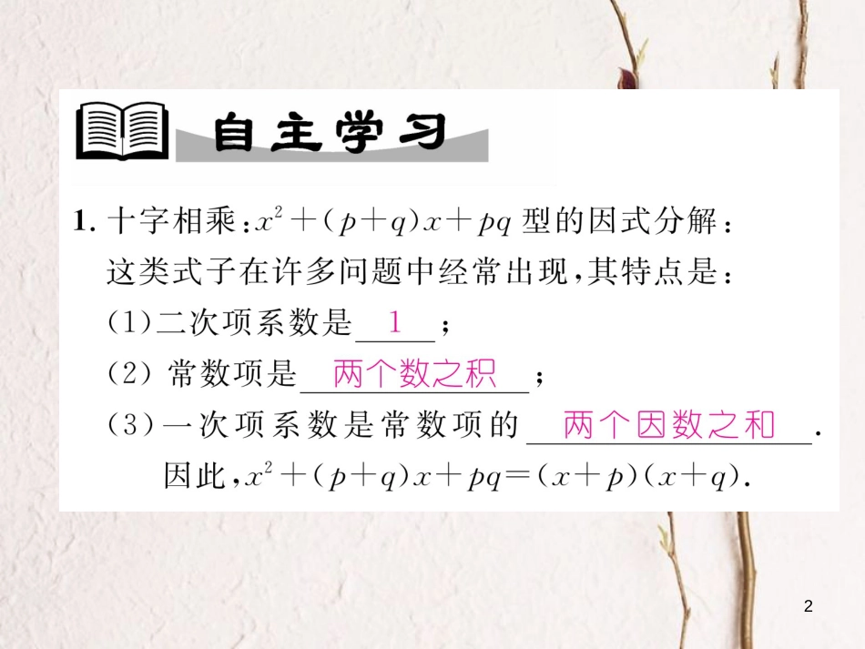 （成都专版）八年级数学下册 第4章 因式分解 4.4 十字相乘法（选学）作业课件 （新版）北师大版(1)_第2页