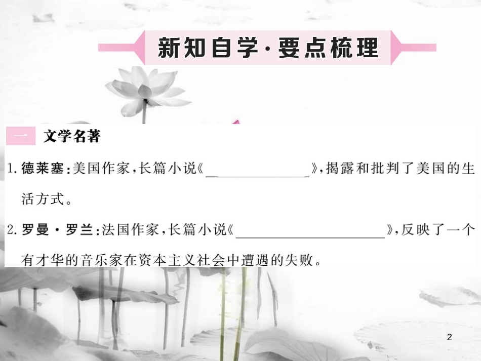（安徽专版）九年级历史下册 第八单元 现代科学技术和文化 第18课 现代文学和美术同步测试课件 新人教版_第2页