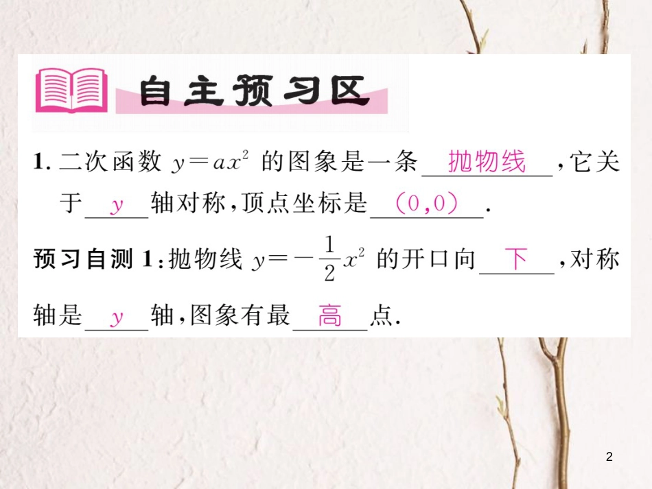 九年级数学下册 第26章 二次函数 26.2 二次函数的图象与性质 26.2.1 二次函数y=ax2的图象与性质作业课件 （新版）华东师大版(1)_第2页