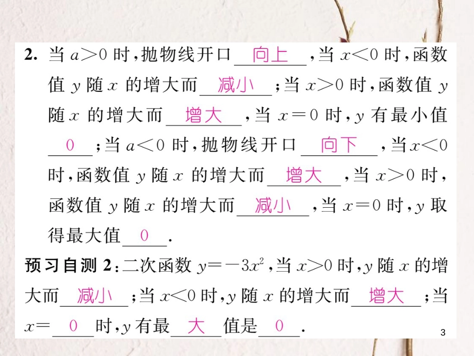 九年级数学下册 第26章 二次函数 26.2 二次函数的图象与性质 26.2.1 二次函数y=ax2的图象与性质作业课件 （新版）华东师大版(1)_第3页