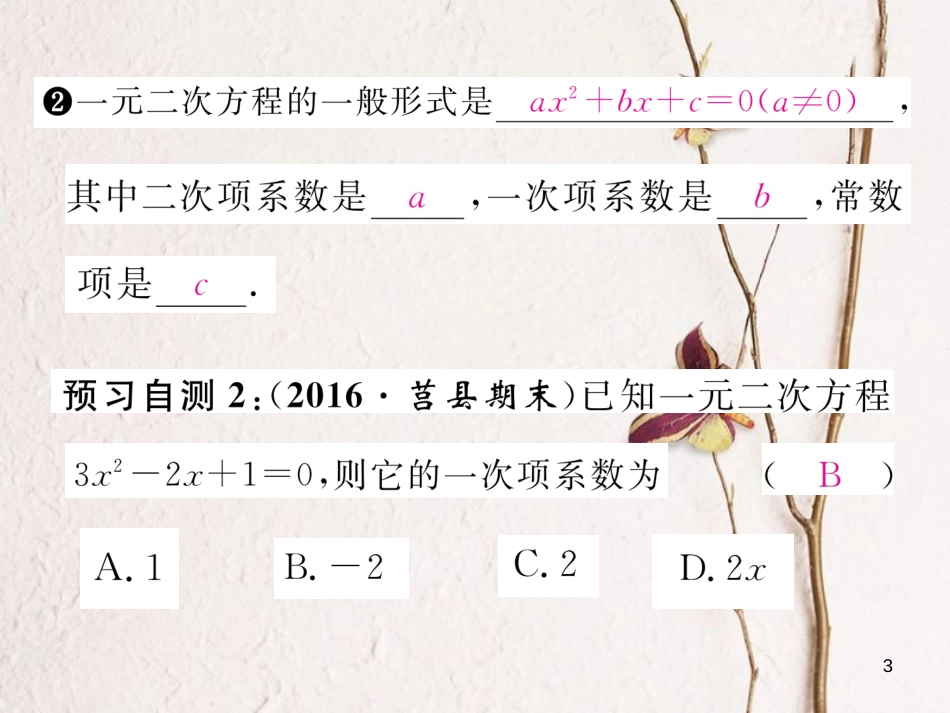 八年级数学下册 第17章 一元二次方程 17.1 一元二次方程作业课件 （新版）沪科版_第3页