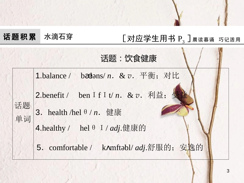 高考英语大一轮复习 第1部分 模块考点复习 Unit 1Lifestyles课件 北师大版必修1(1)_第3页