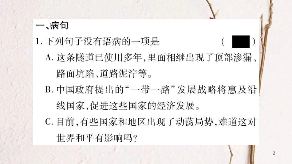 八年级语文下册 期末复习专题3 病句 排序课件 新人教版(1)_第2页