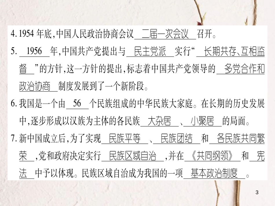 八年级历史下册 第2单元 向社会主义社会过渡 第6课 新中国的政治制度建设习题课件 岳麓版(1)_第3页
