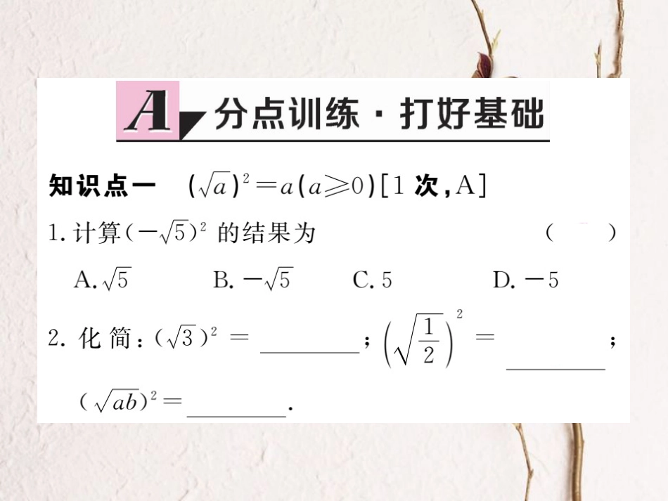 江西省八年级数学下册 第十六章 二次根式 16.1 二次根式 第2课时 二次根式的性质练习课件 （新版）新人教版_第2页